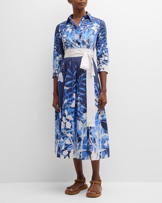 Elenat Pleated Botanical-Print Midi Shirtdress