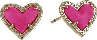 Ari Heart Stud Earrings (Gold Magenta Magnesite) Earring