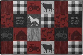 Door Mats: Home Sweet Home Farm - Red And Black Door Mat, Red