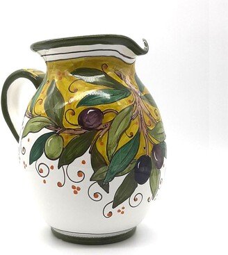 Italian Ceramic Pitcher Olive - Hand Painted Utensil Holder Carafe Made in Tuscany Pottery Vase Jar For Wine Ceramics Dispenser