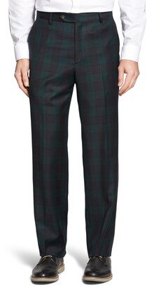 Touch Finish Flat Front Classic Fit Plaid Wool Trousers