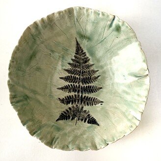 Ceramic Fern Leaf Bowl. Botanical Print. One Of A Kind Pottery Fruit Rustic Decor. Decorative Bowl-AA