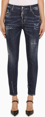 Skinny navy jeans with wear