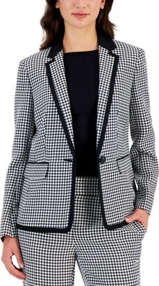 Petite One-Button Houndstooth-Print Blazer - Black/White