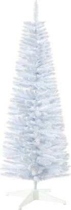 HOMCOM 5 FT Snow Flocked Artificial Pencil Christmas Tree, Slim Xmas Tree with Realistic Branches and Plastic Base Stand for Indoor Decoration White