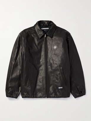 Logo-Embroidered Leather Jacket-AB