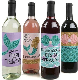 Big Dot Of Happiness Let's Be Mermaids - Party Decor - Wine Bottle Label Stickers - 4 Ct