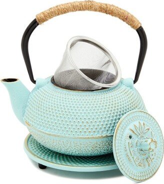 Juvale Cast Iron Teapot with Infuser - Japanese Tea Kettle, Loose Leaf Tetsubin with Trivet (Green, 3 Pcs, holds 27 oz, 800 ml)