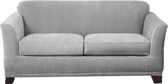 Stretch Modern Block Loveseat Slipcover Gray