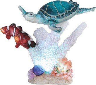 Q-Max 7.5W Sea Turtle with Clownfish on Coral with LED Night Light Marine Life Decoration Figurine