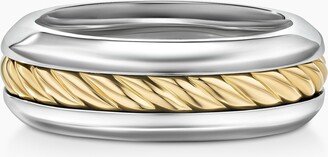 Cable Inset Band Ring in Sterling Silver with 18K Yellow Gold Men's Size 13