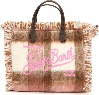 Check Patterned Mini Vanity Fringed Bag