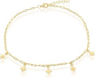 Sterling Silver North Star Charms Paperclip Anklet Plated