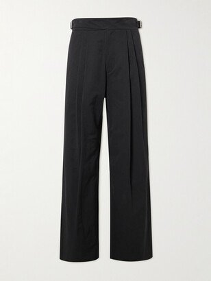 Wide-Leg Belted Pleated Cotton-Blend Twill Trousers