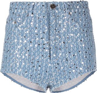 Sequinned Denim Shorts