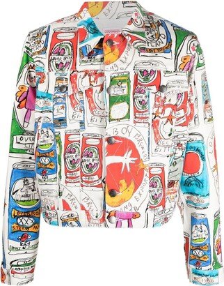 Cartoon-Print Denim Jacket