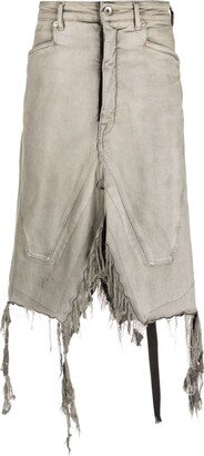 Distressed-Finish Knee-Length Denim Skirt-AA