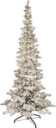 Puleo 7.5 Pre-Lit Flocked Slim Whistler Pine Artificial Christmas Tree