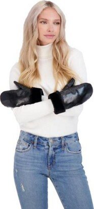 Womens Faux Leather Lined Mittens