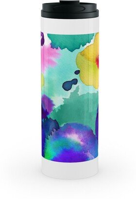 Travel Mugs: Abstract Floral Watercolor - Multi Stainless Mug, White, 16Oz, Multicolor