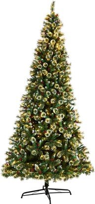 10ft. Frosted Swiss Pine Artificial Christmas Tree with 850 Clear LED Lights and Berries