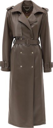 Julia Allert Fashion Faux Leather Trench Coat Dusky Green