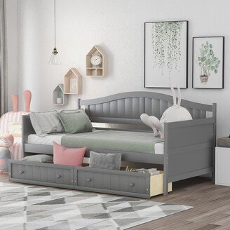 Calnod Traditional Design Twin Wooden Grey Daybed with 2 Drawers, Sofa Bed Suitable for Bedroom Living Room, No Box Spring Needed