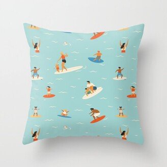 Surfing kids Throw Pillow