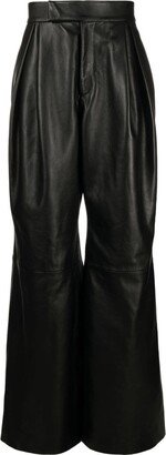 AARON ESH Pleated Wide-Leg Leather Trousers