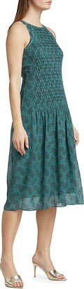 Kat Smocked Silk Knee-Length Dress