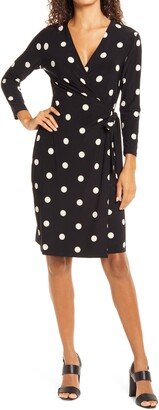 Dot Print Long Sleeve Wrap Dress