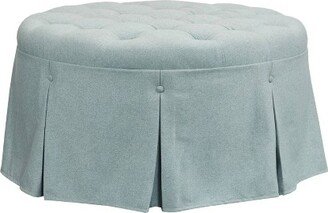 32 Terri Skirted Tufted Round Ottoman Blue