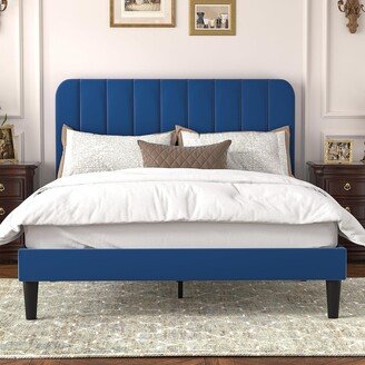 Javlergo Upholstered Platform Bed Frame with Height Adjustable Headboard, Sturdy Wooden Slats/Noise-free