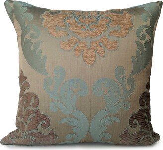 Teal Gold Tan Throw Pillow Cover, Decorative Cushion Covers, Velour Satin Blend Accent Pillow, Embossed Designer Farmhouse Modern Pillowcase