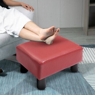 HOMCOM Modern Faux Leather Upholste Rectangular Ottoman Footrest with Padded Foam Seat and Plastic Legs Bright Red