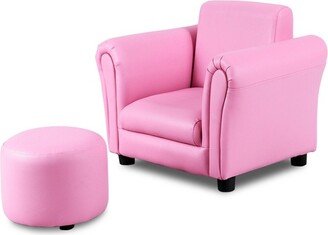 Kids Sofa Armrest Chair Couch Children Toddler Birthday Gift w/ Ottoman Pink