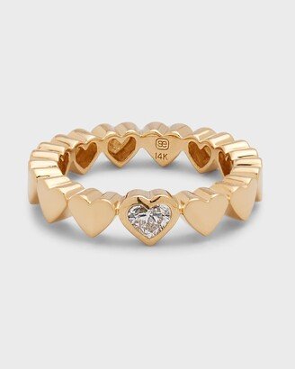 14k Yellow Gold Single Diamond Heart Ring, Size 6.5