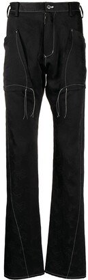 Contrast-Stitch Slim Flare Trousers