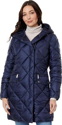 Hooded Long Quilt Puffer M426079C68 (Midnight Blue) Women's Clothing