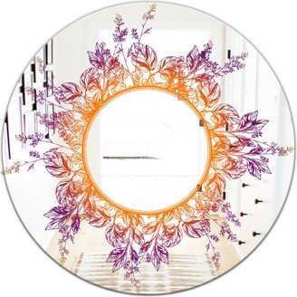 Designart 'Purple and Orange Leaves' Printed Farmhouse Frameless Round Oval Wall Mirror