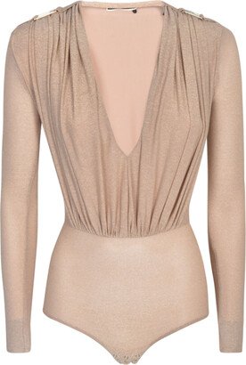 V-neck Drape Long-sleeved Bodysuit