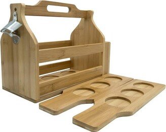 Wooden Bottle Caddy with Opener and 2 Cup Holders