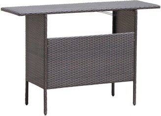 Outdoor Wicker Bar Table with 2 Metal Mesh Shelves - 55