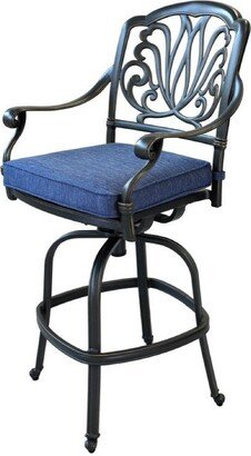 25 Inch Arbor Outdoor Gunmetal Grey Metal Swivel Bar Stool, Blue