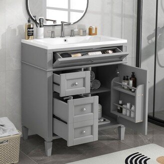 Aoolive 30'' Bathroom Vanity with Top Sink, Modern Bathroom Storage Cabinet with 2 Drawers and a Tip-out Drawer