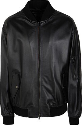 Oversize Fit Leather Bomber Jacket Black