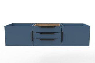 60 Inch Blue Wall Mounted Bathroom Vanity Base With Soft Close Drawers & Cabinets - Choice Of Black, Chrome, Gold Handles