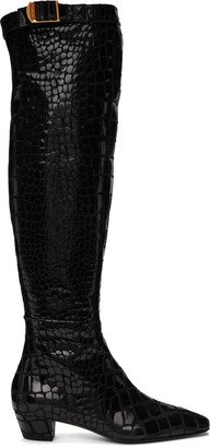 Black Printed Leather Boots