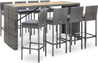 9 Piece Patio Bar Set Poly Rattan and Acacia Wood Gray - 78.7