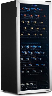 Freestanding 98 Bottle Dual Zone Compressor Wine Fridge with Low-Vibration Ultra-Quiet Inverter Compressor, Adjustable Racks and Exterior Digit